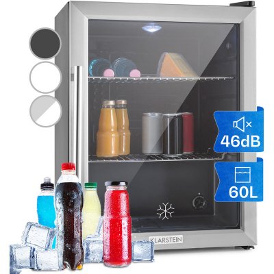 KLARSTEIN Beersafe xl R&eacute;frig&eacute;rateur 60 litres 2 &eacute;tag&egrave;res Porte en verre panoramique Acier inoxydable