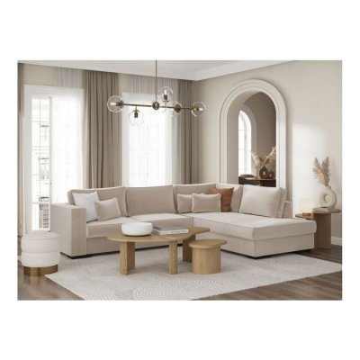 LOUNGITUDE Belami - canap&eacute; d'angle 4 places en velours c&ocirc;tel&eacute; - beige - angle droit