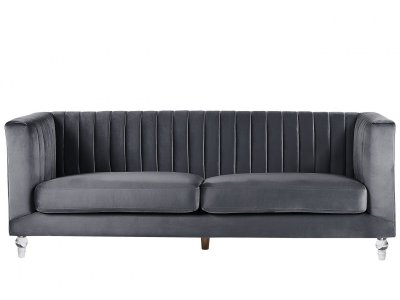 BELIANI  - Canap&eacute; 3 places en velours gris fonc&eacute; ARVIKA