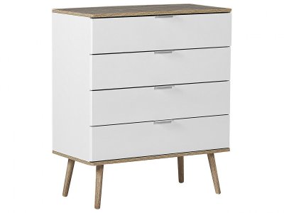 Beliani - Commode 4 tiroirs blanche et bois clair WALPI