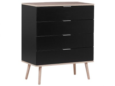 Beliani - Commode 4 tiroirs noire et bois clair WALPI