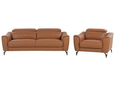 BELIANI  - Ensemble canap&eacute; et fauteuil marron NARWIK