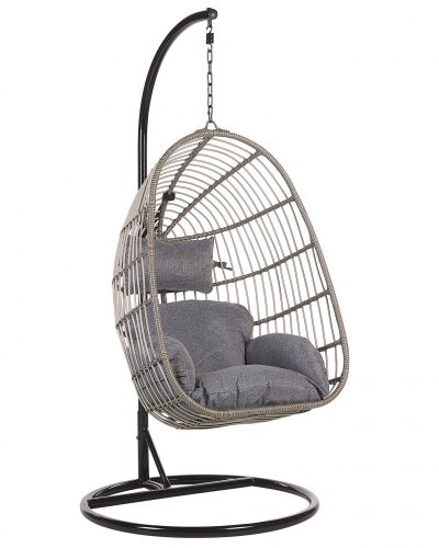 BELIANI  - Fauteuil suspendu en rotin gris avec support CASOLI