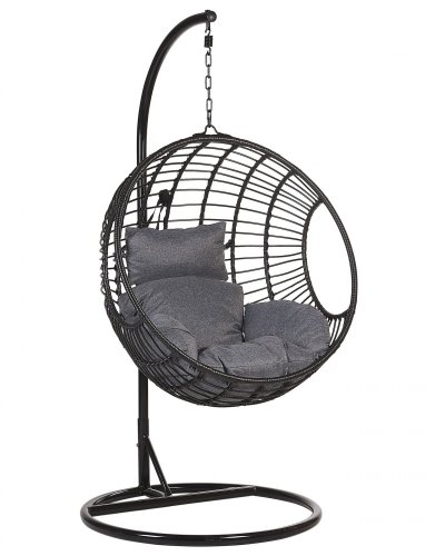 BELIANI  - Fauteuil suspendu en rotin noir avec support ASPIO