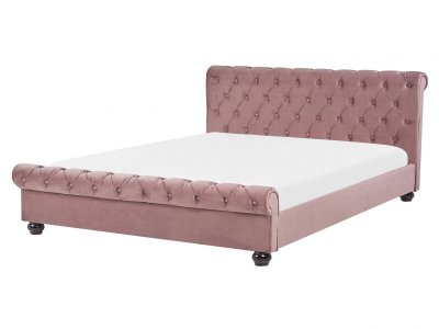Beliani - Lit - Avallon - 160 x 200 cm, Chesterfield, en Velours, Rose