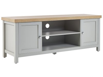 BELIANI  - Meuble tv avec Etag&egrave;res Mobilier pour Salon 140 cm Gris et Bois Clair Hamp - Gris