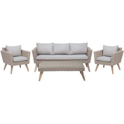 BELIANI  - Salon de jardin en rotin marron et gris VITTORIA XL