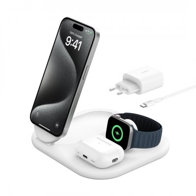 BELKIN  BoostCharge Magnetic Stand 3-in-1 Qi2 15W Blanc 