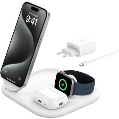BELKIN  BoostCharge Magnetic Stand 3-in-1 Qi2 15W Blanc 