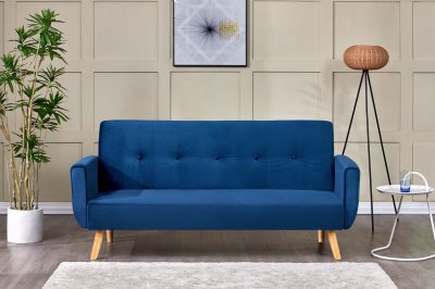 CONCEPT USINE BERLIN - Canap&eacute; scandinave convertible 3 places velours bleu nuit