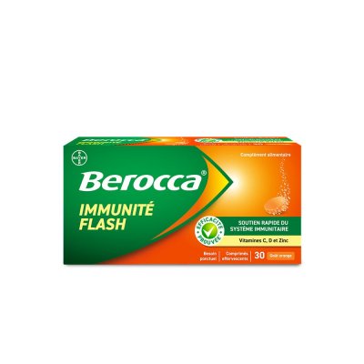 BEROCCA  Immunit&eacute; Flash Go&ucirc;t Orange 30 Comprim&eacute;s Effervescents