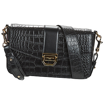 LANCASTER Besace rabat cuir effet croco Noir 