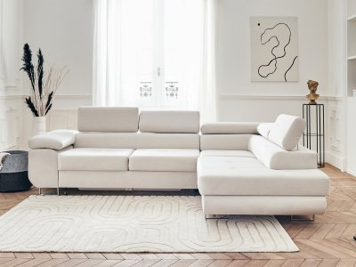 BEST MOBILIER Bestmobilier Canap&eacute; d'angle droit convertible 5 places PABLO - Velours Beige