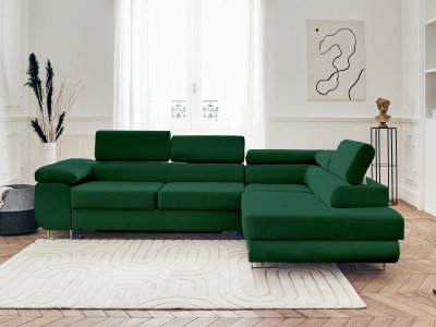 BEST MOBILIER Bestmobilier Canap&eacute; d'angle droit convertible 5 places PABLO - Velours Vert