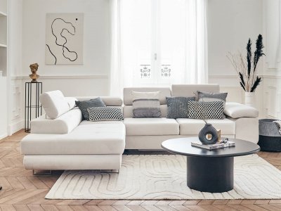BEST MOBILIER Bestmobilier Canap&eacute; d'angle gauche convertible 5 places PABLO - Velours Beige