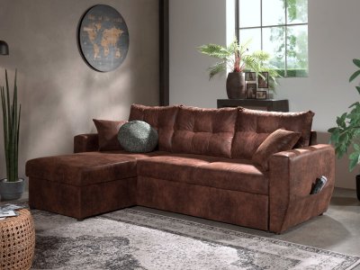 BESTMOBILIER  Canap&eacute; d'angle r&eacute;versible convertible 4 places ASTORIA - Microfibre Marron