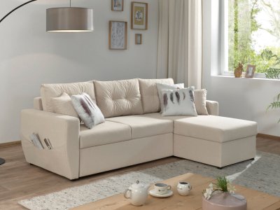 BEST MOBILIER Bestmobilier Canap&eacute; d'angle r&eacute;versible convertible 4 places ASTORIA - Velours Beige
