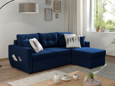 BEST MOBILIER Bestmobilier Canap&eacute; d'angle r&eacute;versible convertible 4 places ASTORIA - Velours Bleu marine