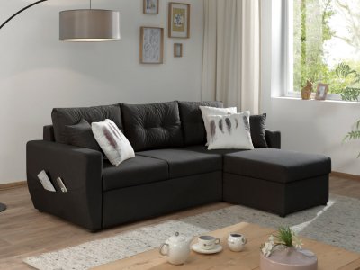 BEST MOBILIER Bestmobilier Canap&eacute; d'angle r&eacute;versible convertible 4 places ASTORIA - Velours Gris fonc&eacute;