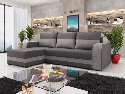 BESTMOBILIER  Canap&eacute; d'angle r&eacute;versible convertible 4 places HARVEY - Tissu Gris