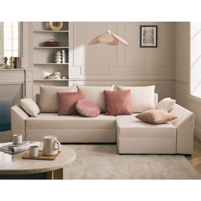 Bestmobilier Canap&eacute; d'angle r&eacute;versible convertible 4 places MIKE - Velours Beige