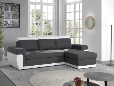BESTMOBILIER  Canap&eacute; d'angle r&eacute;versible convertible 4 places MILAN - Simili/Tissu Blanc / Gris