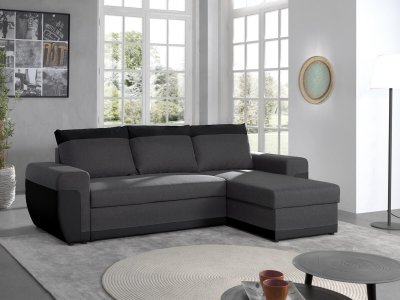 BESTMOBILIER  Canap&eacute; d'angle r&eacute;versible convertible 4 places MILAN - Simili/Tissu Noir / Gris