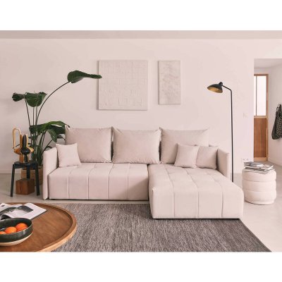 Bestmobilier Canap&eacute; d'angle r&eacute;versible convertible 4 places - Velours Beige