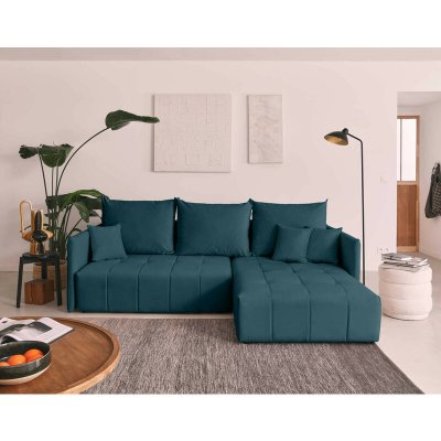 Bestmobilier Canap&eacute; d'angle r&eacute;versible convertible 4 places - Velours Bleu canard