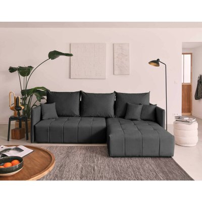BESTMOBILIER  Canap&eacute; d'angle r&eacute;versible convertible 4 places - Velours Gris fonc&eacute;