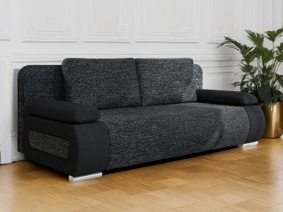 BEST MOBILIER Bestmobilier Canap&eacute; droit convertible 3 places ELIO - Tissu Noir / Gris