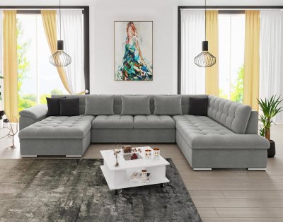 BESTMOBILIER  Canap&eacute; panoramique 7 places CHUCK - Angle droit - Simili/tissu et velours Gris