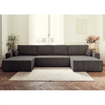 BEST MOBILIER Bestmobilier Canap&eacute; panoramique 7 places DELLIA - En U - Velours c&ocirc;tel&eacute; Gris fonc&eacute;