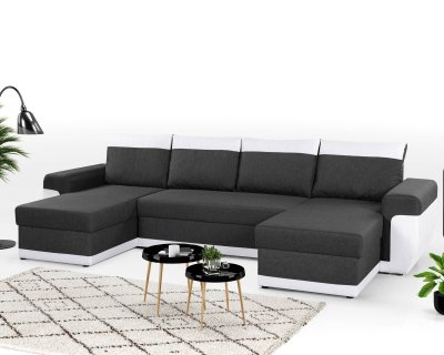 BESTMOBILIER  Canap&eacute; panoramique 7 places MILAN - En U - Simili/Tissu Blanc / Gris