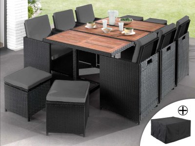 BESTMOBILIER  Cuba Salon de jardin 10 places - Noir R&eacute;sine tress&eacute;e