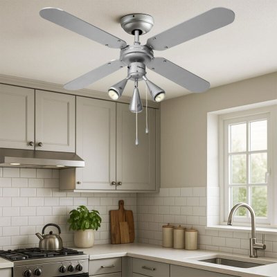 BESTRON  Ventilateur de plafond avec lampe, &Oslash; 102 cm, 50 W, Argent/Bleu