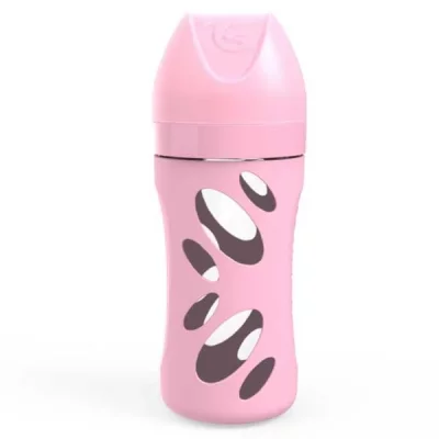  Biberon en verre Twistshake rose anti-colique 260ml