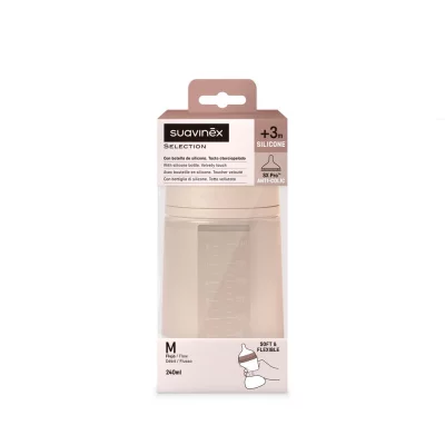 SUAVINEX Biberon silicone d&eacute;bit moyen colour essence rose (240 ml)