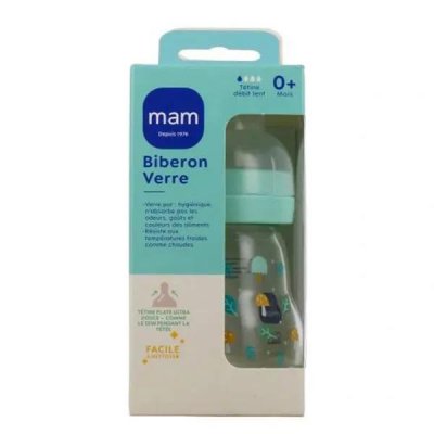 MAM Biberon Verre 170 ml - Bleu - 0/6 mois 
