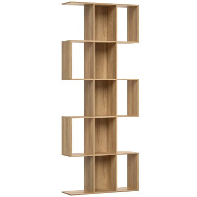 Biblioth&egrave;que 5 Niveaux 15 Compartiments Effet Bois Clair
