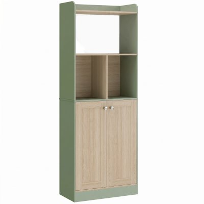 Biblioth&egrave;que 5 niveaux avec 2 portes bois naturel et vert