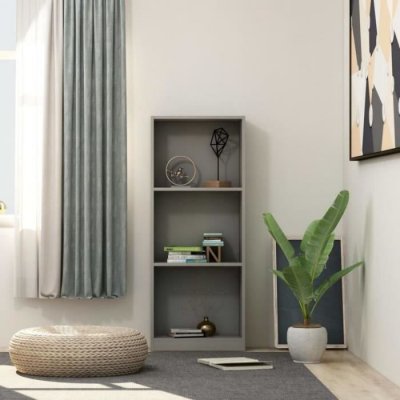 Biblioth&egrave;que &agrave; 3 niveaux gris 40x24x109 cm bois d ing&eacute;nierie 