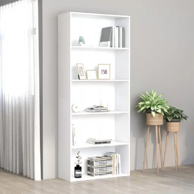 Biblioth&egrave;que &agrave; 5 niveaux Blanc 80x30x189 cm Bois d'ing&eacute;nierie