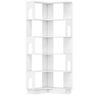 Biblioth&egrave;que d'angle &eacute;tag&egrave;re de rangement &agrave; 6 niveaux bois blanc