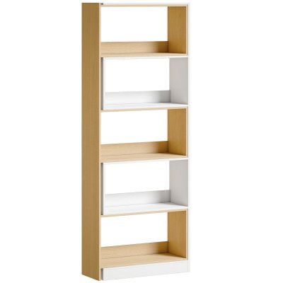 Biblioth&egrave;que d'angle rotative 350&deg; &agrave; 5 niveaux bois ch&ecirc;ne et blanc