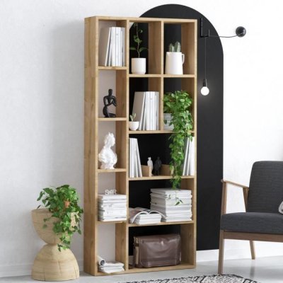 Biblioth&egrave;que en bois ""Demios"" - 75 x 18 x 170 cm - Ch&ecirc;ne Saphir