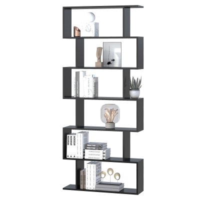 Biblioth&egrave;que &eacute;tag&egrave;re zig zag HOMCOM - Design contemporain - 6 niveaux - Noir