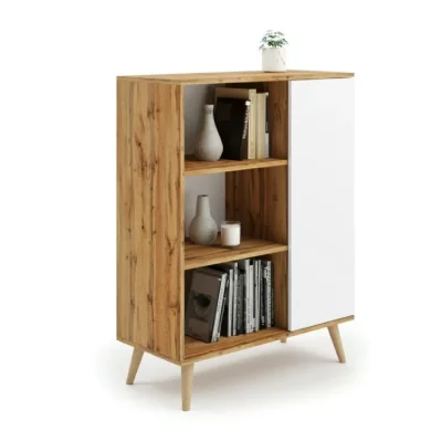 Biblioth&egrave;que Fondi ch&ecirc;ne artisanal blanc