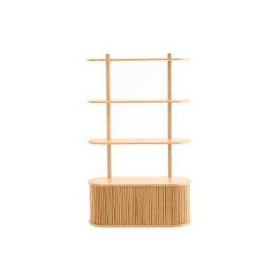 Biblioth&egrave;que murale en bois clair ch&ecirc;ne avec rangement 2 portes coulissantes L90 cm EPIC