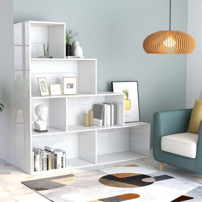 Biblioth&egrave;que/s&eacute;parateur de pi&egrave;ce blanc brillant 155x24x160 cm